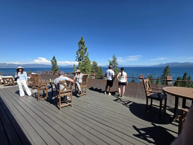 Deck views over Lake Tahoe from 1455 North Lake Boulevard during the Barth Team's agent and buyer happy hour